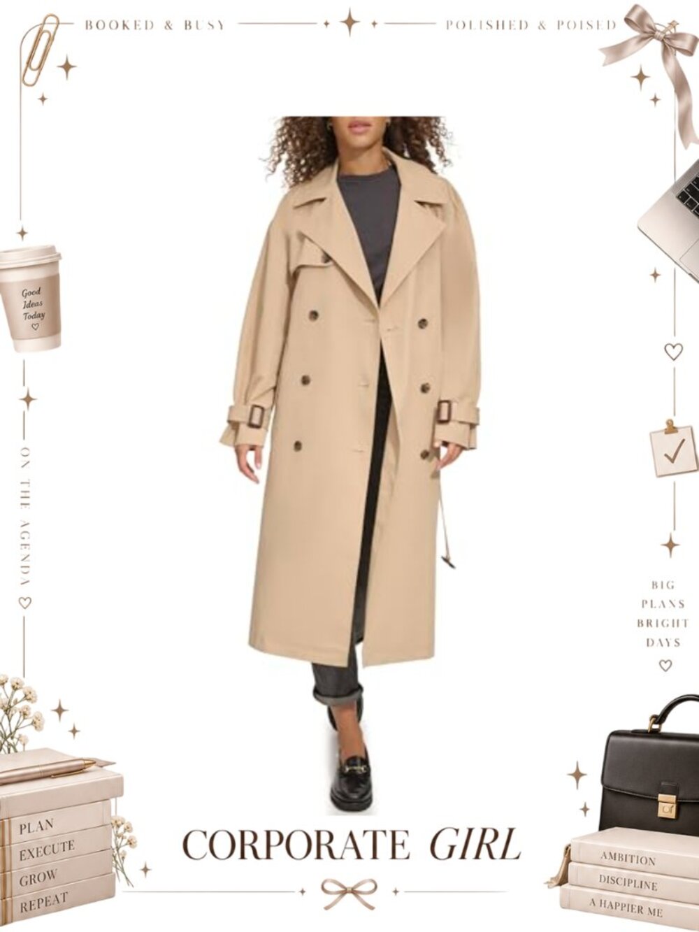 Waterproof Belted Trench Coat Removable Belt Notch Collar